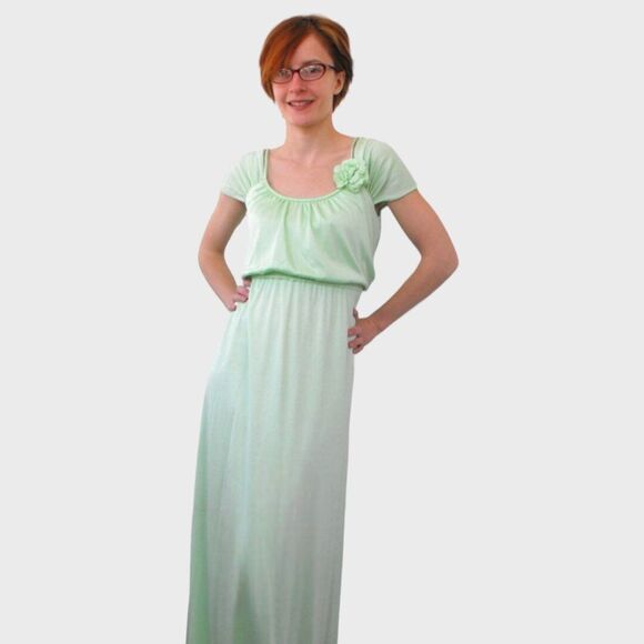 Light Pastel Green Dress Maxi Formal Mint Vintage 70s Spring S XS - Picture 1 of 7